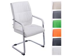 CLP Silla De Conferencia Anubis En Cuero PU I Silla De Reunion En Estilo Cantiléver I Silla De Oficina Sin Ruedas & con Base De Metal I Color: Blanco