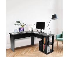 Yosoo Forma - L Mesa Escritorio de Computadora, PC, Ordenador Portátil con Estantería de Libros, Para Esquina de Oficina y Estudio de Casa (Negro)