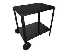 Beneffito PORTIMAO - Carro de Barbacoa - Mesa Auxiliar para Exterior en Acero INOX con Ruedas para Plancha - Dos bandejas - Negro