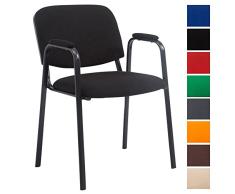 CLP Silla Confidente Ken Pro Tapizada En Tela I Silla De Conferencia con Base De Metal Negro I Silla De Oficina Sin Ruedas I Color: Negro