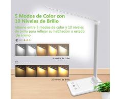 AUELEK Lámpara Escritorio LED, Lámparas de Mesa USB Recargable con Temporizador 5 * 10 Modos de Brillo, 52 SMD Leds, 2000mAh Flexo Escritorio Luz con Diseño Giratorio/Control Táctil (Plata)