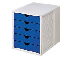 Han - Cajonera de oficina (5 cajones con etiquetas, tamaño C4, 275 x 320 x 330 mm), color gris claro y azul