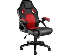 tectake 800770 Silla Gaming, Ergonómica, Ordenador PC Ejecutiva, Asiento Deportivo PVC, Altura Ajustable, 5 Ruedas Dobles -varios Colores (Negro-Rojo | No. 403452)
