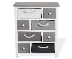 Rebecca Mobili Cajonera auxialir con 4 cestas de Mimbre y 4 cajones, Muebles Industrial Multiusos, Madera, Entrada, Gris Blanco. - Medidas: 68 x 56 x 27 cm (AxANxF) - Art. RE4325