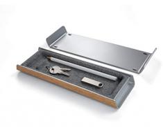 SIGEL SA401 Bandeja porta-lápices, aspecto metálico y madera, acrílico con fieltro, 24 x 7.5 x 2.25 cm