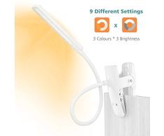 LENCENT Luz Lectura Lámpara de Escritorio 24 LED recargable, 9 Modos de Brillo (LED cálido y blanco) Lámpara de Libro Clip para Camas, Pinza de LED en la Lámpara Batería para Cabecera, Oficina