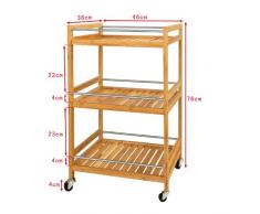 SoBuy® Estantería de cocina, carrito de cocina, estantería de baño de bambú con ruedas FKW11-N