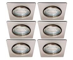 Trango 6 conjunto Foco empotrable LED en níquel mate TG6729-062SGUCOBSD con 3 niveles de iluminación LED regulable 3000K blanco cálido, luminaria empotrada, foco de techo, foco empotrado, luz de techo