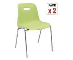 Centrosilla - 2X Silla Fija de Polipropileno Uso polivalente Venezia Color Verde Claro diseño Juvenil, Ligero y fácil Limpieza - Carcasa Flexible