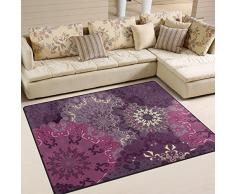Yibaihe Alfombra de gran área con patrón de mandala morada, ligera, antideslizante, antiestática, repelente al agua, alfombra para salón, dormitorio, hogar, terraza patio, 160 x 122 cm, 100% poliéster, multicolor, 203 x 147 cm (6'8" x 4'10")