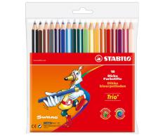 Stabilo Trio 203/18-01 - Lápices de colorear (forma triangular, punta dura, 4,2 mm, caja de plástico, 18 lápices)
