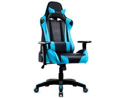 IntimaTe WM Heart Silla Gaming, Silla Gamer Ergonómica, Racing Silla Gamer con Reposacabeza Apoyo y Cojín Lumbar, Cuero Sintético PU, Oficina Silla Computadora,para Los Jugadores de PC Gamer, Azul