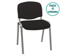Centrosilla Silla confidente ISO apilable con Acolchado más Grueso Ideal para Salas reuniones, conferencias tapizada Patas Acero Gris (Pack 4 Unidades) (Negro)