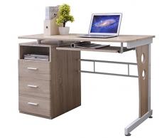 SixBros. Mesa de ordenador Roble/Blanco plateado - S-352/2074 - MDF color roble - Estructura Metal Blanco plateado