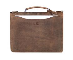 ALM adih piel – Carpeta (A4, con cremallera, asa y anillas de piel de vacuno – Piel carpeta Conferencia Reuniones de carpeta de documentos Carpeta portadocumentos (cartón marrón Vintage Negro, color marrón Vintage