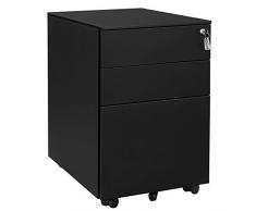 SONGMICS Mueble Archivador Metal con Cerradura Cómoda, Cajonera con Ruedas, 3 Cajones, para Oficina, 52 x 39 x 60 cm, Cuerpo del Armario Premontado, Negro OFC60BK