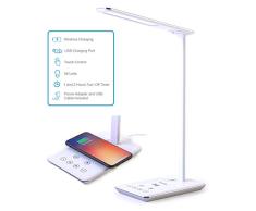 Lámpara Escritorio LED FLUXS - Carga Inalámbrica Wireless y Puerto USB, Flexo de Lectura con 4 Modos y 10 Niveles de Brillo, Control Táctil Regulable y Temporizador , Bajo Consumo, Anti Fatiga Ojos