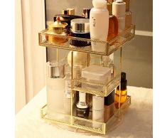 CN Caja de Almacenamiento de Cosméticos Giratoria de Cristal Transparente Nórdica de Escritorio Retro Cuidado de la Piel Tocador Mesa de Labios Acabado Estante,Oro,1