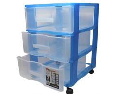 BG Spazio Cajonera Wagon 3 cajones con Ruedas en Color Azul 51 x 38 x 39 cm