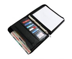 Kurtzy Carpeta con Anillas para Documentos - Portafolio Profesional A4 / Padfolio - Carpeta para Documentos Conferencias, Hoja de Vida, Estuche Negocios con Cremallera - Carpeta Cuero Sintético