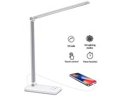 Lámpara Escritorio LED,5*10 Modos de Brillo con 52 SMD Leds Lámparas Mesa USB Recargable,2000mAh Plegable Flexo de Escritorio Control Táctil,Protege a ojos