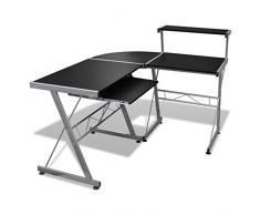 Anself - Mesa De Esquina Para Ordenador Con Bandeja De Teclado Extraíble,L-Forma,Color Negro