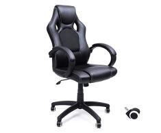 SONGMICS Racing Silla de Escritorio de Oficina Ergonómica Regulable con Ruedas, OBG56B, Negro, 70*66.5*(107-117)