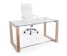 ADEC - Mesa de Estudio Oficina Office, Cristal Transparente y Patas Oak (Roble), Medidas 140 cm x 70 x 75 de Altura