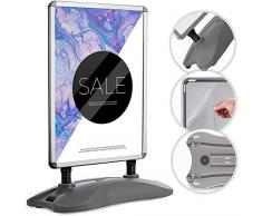 Soporte para póster A1 con ruedas, marco de aluminio, impermeable, doble cara, base resistente, gris caballete publicitario