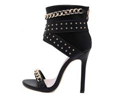 LeeMon - Sandalias con Cierre de Cremallera para Mujer, con Remaches de Metal, Estilo rotafolio