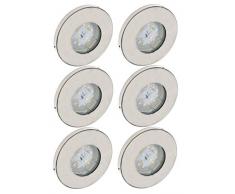 Trango 6 conjunto Focos empotrables LED IP44, iluminación empotrada TG6729IP-062B luz de baño, lámpara de techo, focos de techo, níquel mate, 6x iluminador LED 3000 K blanco cálido acero inoxidable
