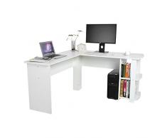 Yosoo Forma - L Mesa Escritorio de Computadora, PC, Ordenador Portátil con Estantería de Libros, Para Esquina de Oficina y Estudio de Casa (Blanco)