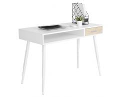 Woltu TS39ws - Escritorio, Mesa de Ordenador, Mesa de Oficina, Mesa de Trabajo, en melamina, con 1 cajón y 1 Compartimento Abierto, Estructura de Acero, 110 x 50 x 75 cm, Madera, Color Blanco