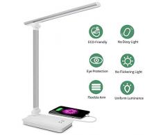 SaponinTree Lámpara Escritorio LED, Lámparas de Mesa USB Recargable con 5 Modos de Colores y 3 Niveles de Brillos, Plegable de Escritorio Control Táctil, Protege a Ojos, para Estudio, Oficina (Blanco)