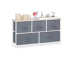Relaxdays Cajonera Multiusos con 5 Cajones, Metal-Tela, Gris, 54.5 x 100 x 30 cm