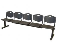 Piqueras y Crespo Modelo Albatana - Bancada de espera de cinco plazas y estructura de hierro en color negro - Asiento y respaldo en PVC color negro