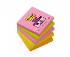 Post-it Pack 5 Blocs Notas Super Sticky 654-S Neón. Colores surtidos: rosa, verde, coral, amarillo y naranja. 90 hojas/bloc no encelofanados individualmente