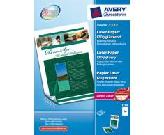 Avery España 1198 - Pack de 200 folios de papel fotográfico para impresoras láser, 210 x 297 mm, color blanco