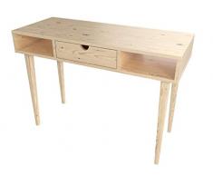 LA WEB DEL COLCHON Mesa de Escritorio Vintage de Madera de Pino Macizo con 1 cajón y 2 estantes Acabado: Barnizado Natural