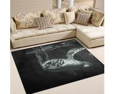 Yibaihe Alfombra de gran área con diseño de tortuga marina en el océano, ligera, antideslizante, antiestática, resistente al agua, alfombra para salón, dormitorio, hogar, terraza patio, 160 x 122 cm, 100% poliéster, multicolor,