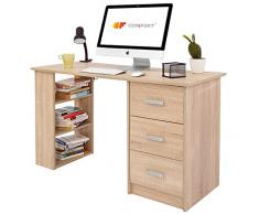 COMIFORT Mesa de Trabajo – Escritorio Robusto y Espacioso, Estilo Moderno y Minimalista, con Gran Capacidad de Almacenaje, 3 Baldas y 3 Cajones, Color Roble