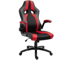 Vinsetto Silla de Juego Multiusos Silla Gaming Profesional Oficina Ergonómica Basculante Altura Ajustable con Brazo Giratorio 5 Ruedas Cojín Acolchado 71x69x116,5-125 cm Rojo y Negro