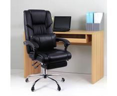 Songmics Racing Silla de escritorio computadora oficina Ergonómica con reposapiés plegable PU Metal cromado Negro 150 kg OBG71B