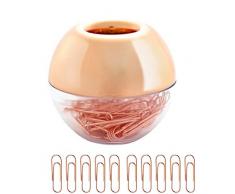 Schneespitze 100 Piezas Clips De Papel En Dispensador De Clips de Papel Clip de Papel de Color Suministros de Oficina,Porta Clips MagnéTico Para Papeles,Soporte De Clips De Papel De Oro Rosa