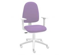 Silla giratoria Blanca de Oficina y Escritorio, Modelo Torino, con Brazos, diseño 100% Blanco ergonómico con Contacto Permanente (Malva)
