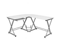 Songmics Escritorio de la Computadora con Portateclado Mesa de Ordenador Moderna Escritorio para Hogar o Oficina Blanco, 150 x 138 x 75 cm, LCD402W