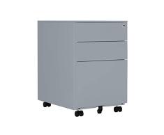 OFITURIA ® Archivador Metálico Gris RAL9006 con Cerradura para Oficina, Cajonera con Ruedas, 3 Cajones, Viene Montado 52x39x60 cm