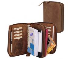 ALMADIH Carpeta de cuero A7 con cremallera + 2 ranuaras Calendario 2020 + Bloc notas agenda Personal Organizador Diario Cartera de conferencias Maletin Carpeta de anillas Cuaderno Marrón Vintage