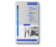 Staedtler Mars Lumograph - Lápices de madera (12 unidades), negro y azul