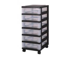Cajón con ruedas de plástico, Cómoda con 6 cajones, contenedores negros, la cómoda de 6 cajones, Armedietto con ruedas, armario empotrado plástico, gaveta de almacenamiento - SDC-360